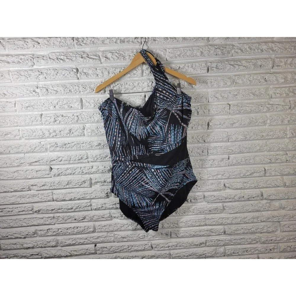 Miracle Brand Embrace Curves 3X Blue One Shoulder One Piece Swimsuit GEO44XE
